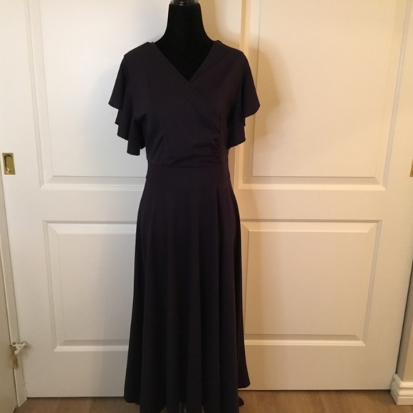 Women’s V Neck Ruffle Sleeve Midi Cocktail Dress - Picture 3 of 7